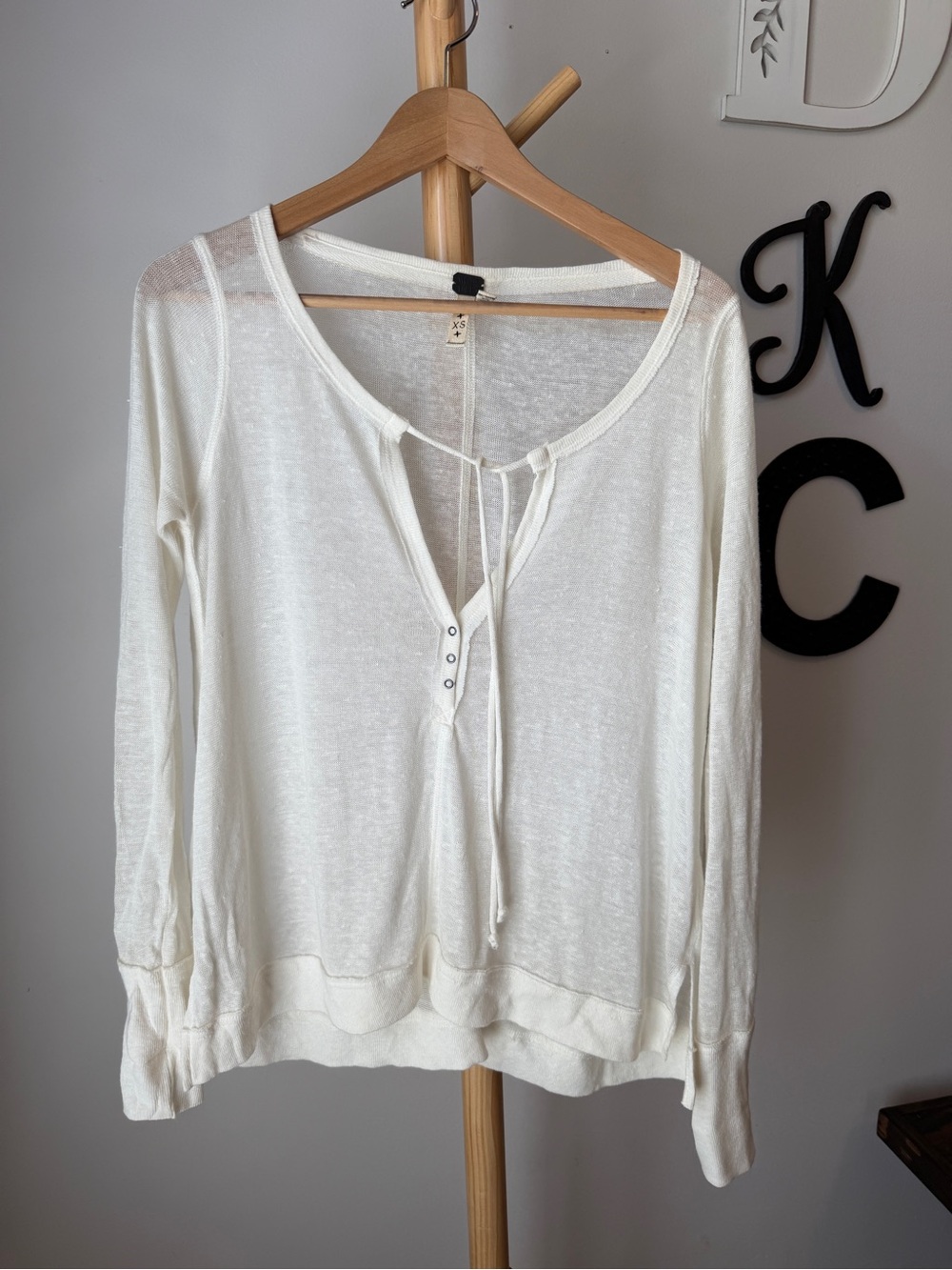 We the Free Affagato Long Sleeve Top Size XS Ivory Sheer Shirt Coastal Boho